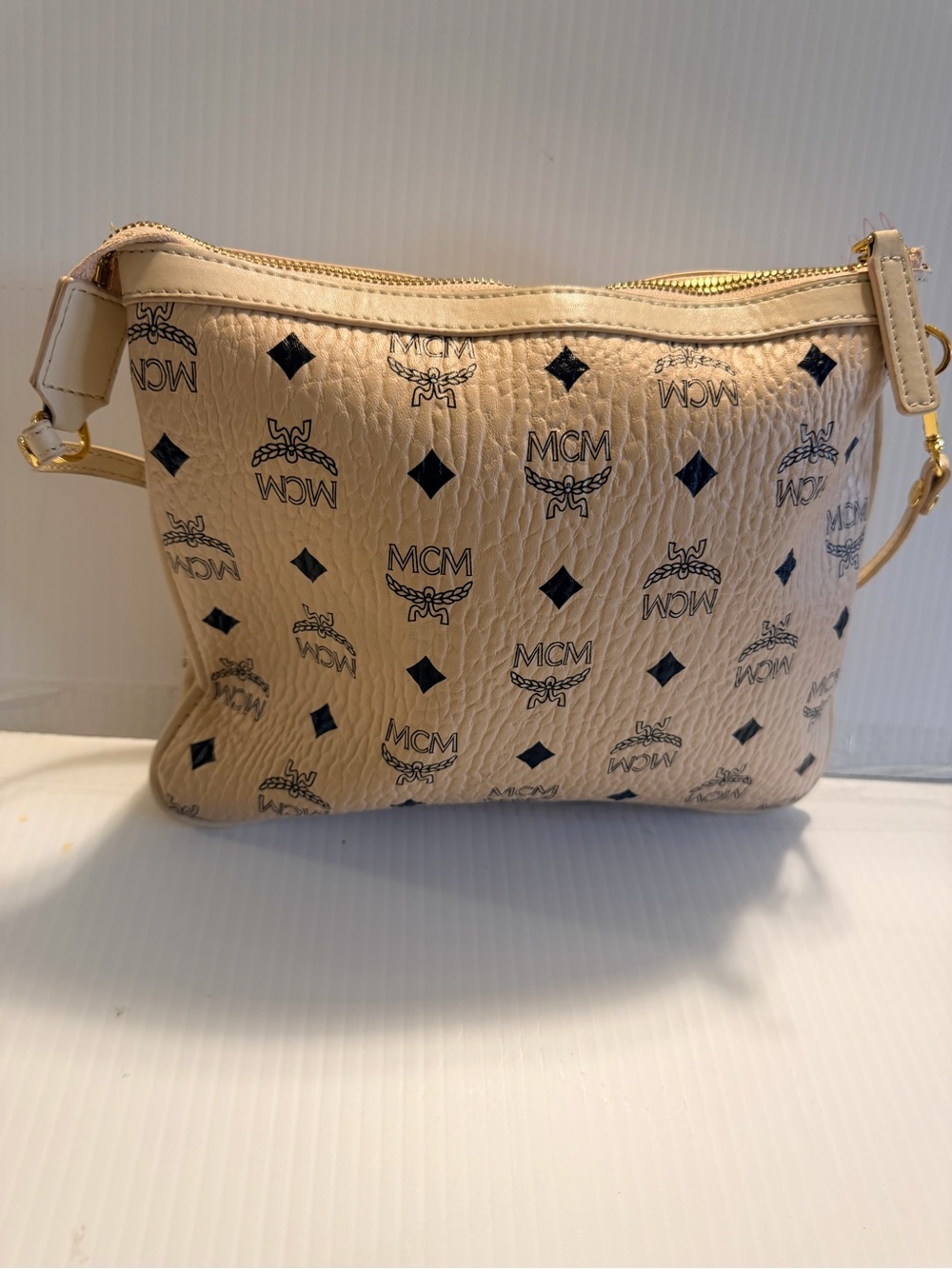 MCM Beige Logo Print Crossbody Bag with Gold Hardware - Picture 2 of 6